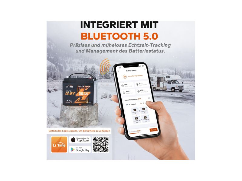 LiTime 12V 50Ah LiFePO4 Bluetooth Batterie