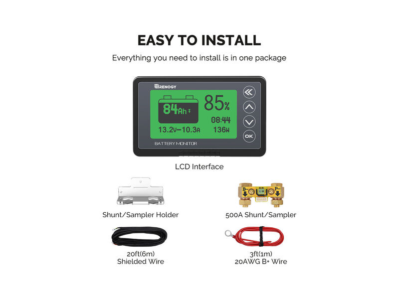 Renogy 500A Batteriemonitor mit Shunt