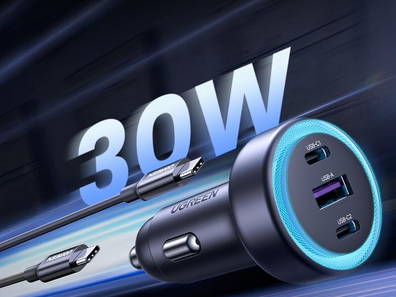 Ugreen 30W 3-port LED car charger