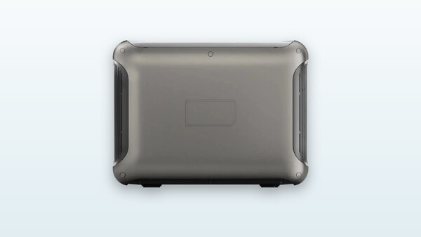 Allpowers R1500 portable power station placed on the ground, screen displaying the charge level