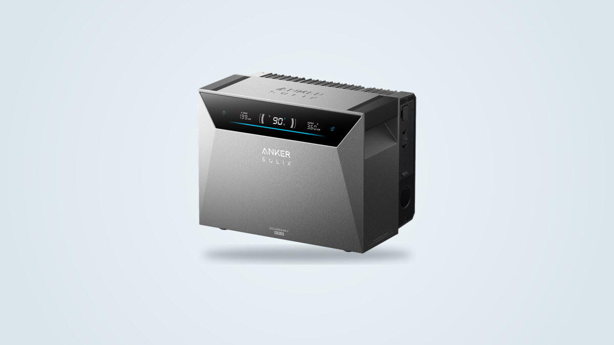 Anker Solix Solarbank 4 E5000 Pro solar storage battery on a light background, control display and side ports visible