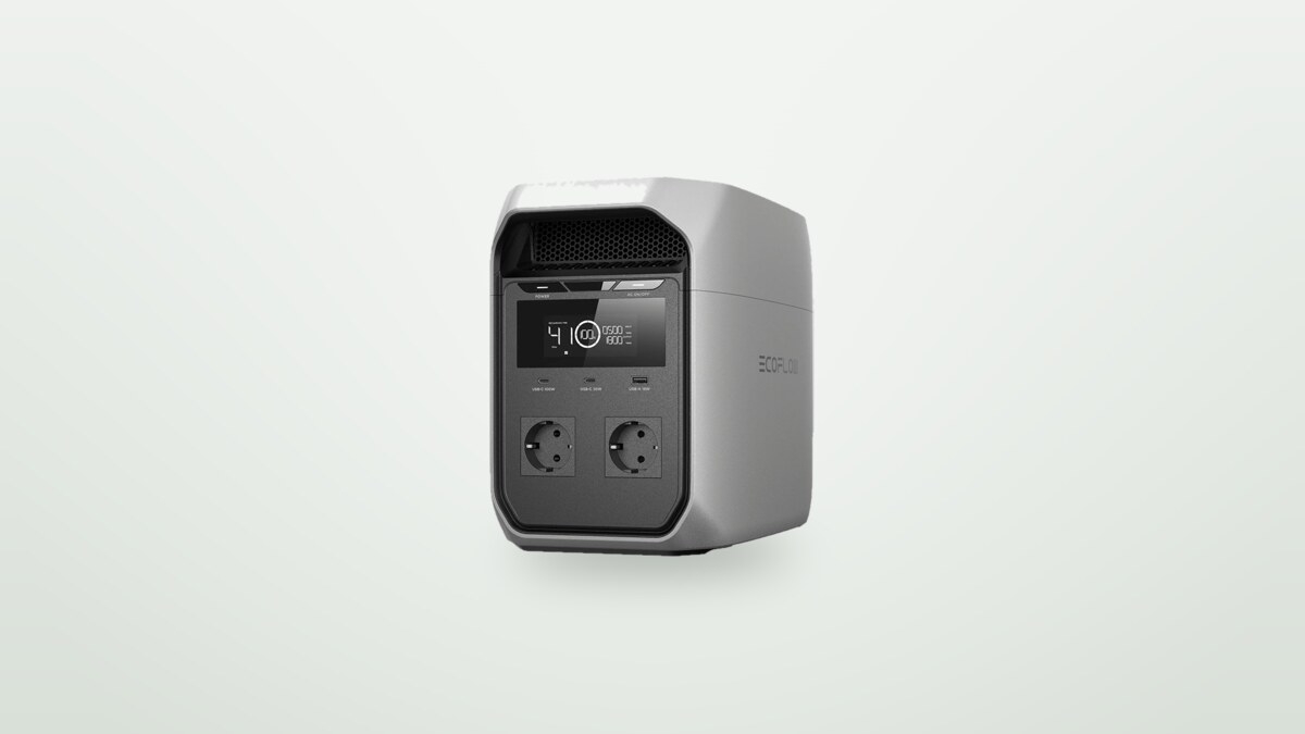 Tragbare Powerstation EcoFlow Delta 3 Classic vor hellem Hintergrund