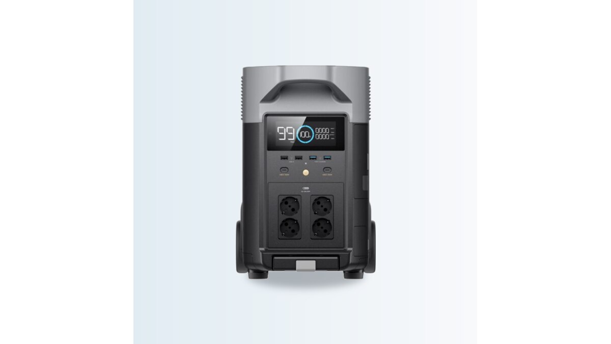 Tragbare Powerstation EcoFlow Delta Pro vor hellem Hintergrund