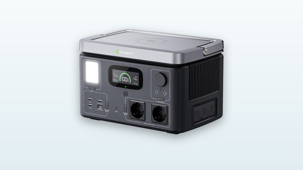 Power station portatile Growatt Vita 550 compatta, display LCD e prese di rete visibili