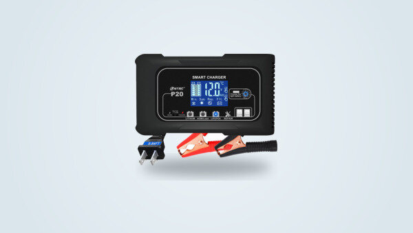 Caricabatteria HTRC P20 20A con schermo LCD e pinze a coccodrillo