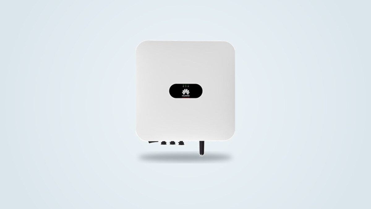 Huawei SUN2000-3K-LB0 hybrid inverter wall-mounted with solar cabling and connectors visible