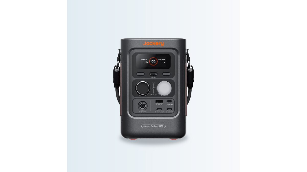 Stazione di energia portatile Jackery Explorer 300D su sfondo chiaro