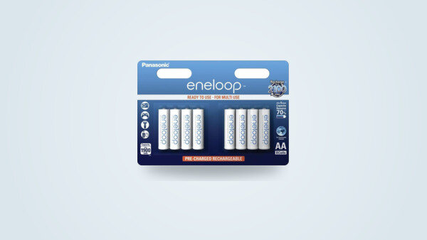 Panasonic Eneloop AA rechargeable batteries in a pack of eight