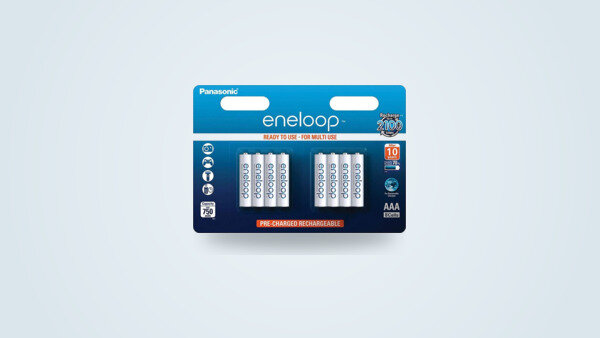 Panasonic Eneloop AAA rechargeable batteries in a pack of four
