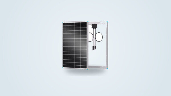 Panneau solaire rigide Renogy 16BB 175W vu de trois quarts, cellules type N à l'avant et boîtier de jonction avec connecteurs MC4 à l'arrière