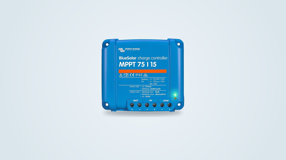 Victron BlueSolar 75/15 MPPT solar charge controller on a plain background