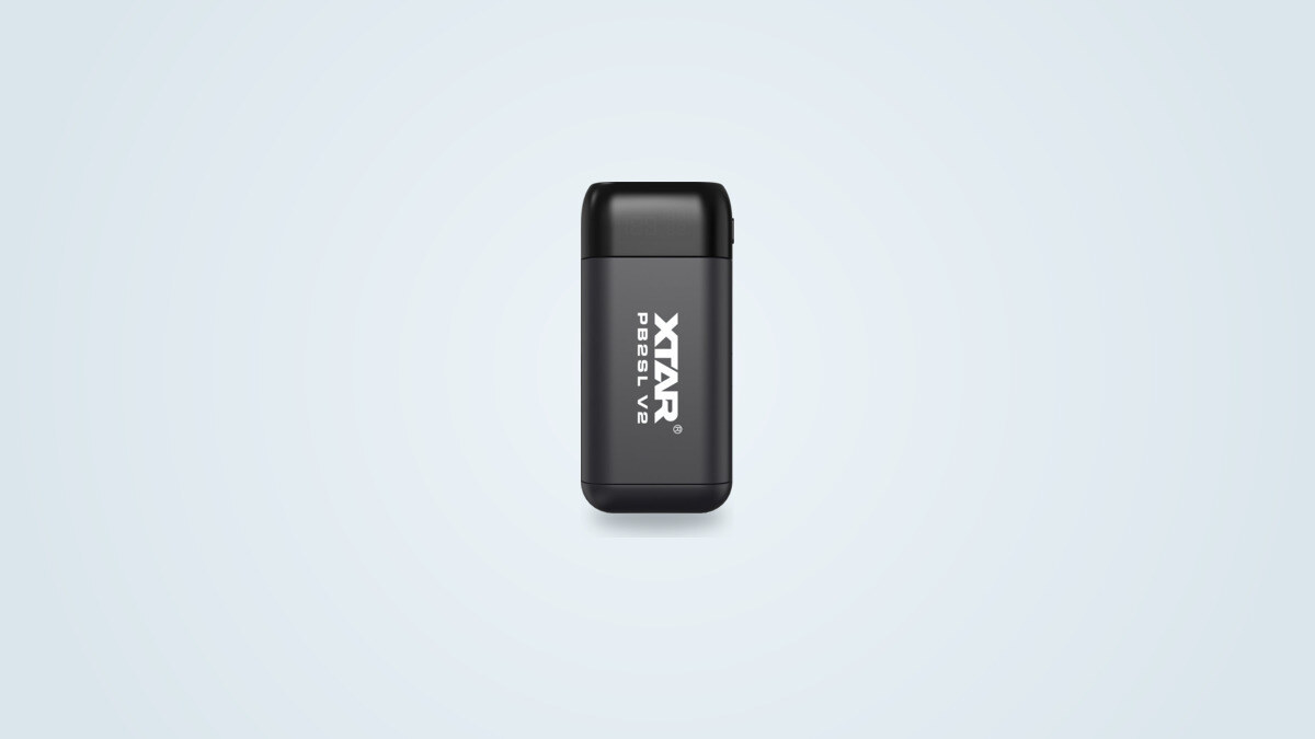 Black Xtar PB2SL V2 charger and power bank, front view with screen and logo visible