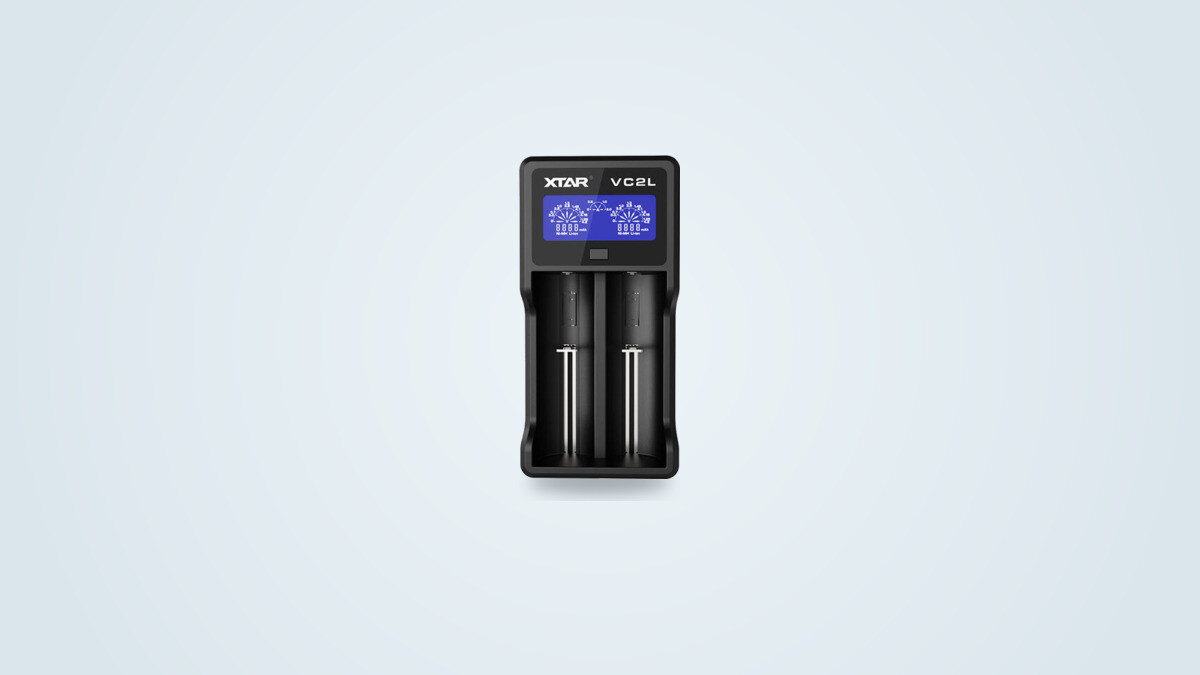 Xtar VC2L two-bay battery charger with tachometer-style LCD screen