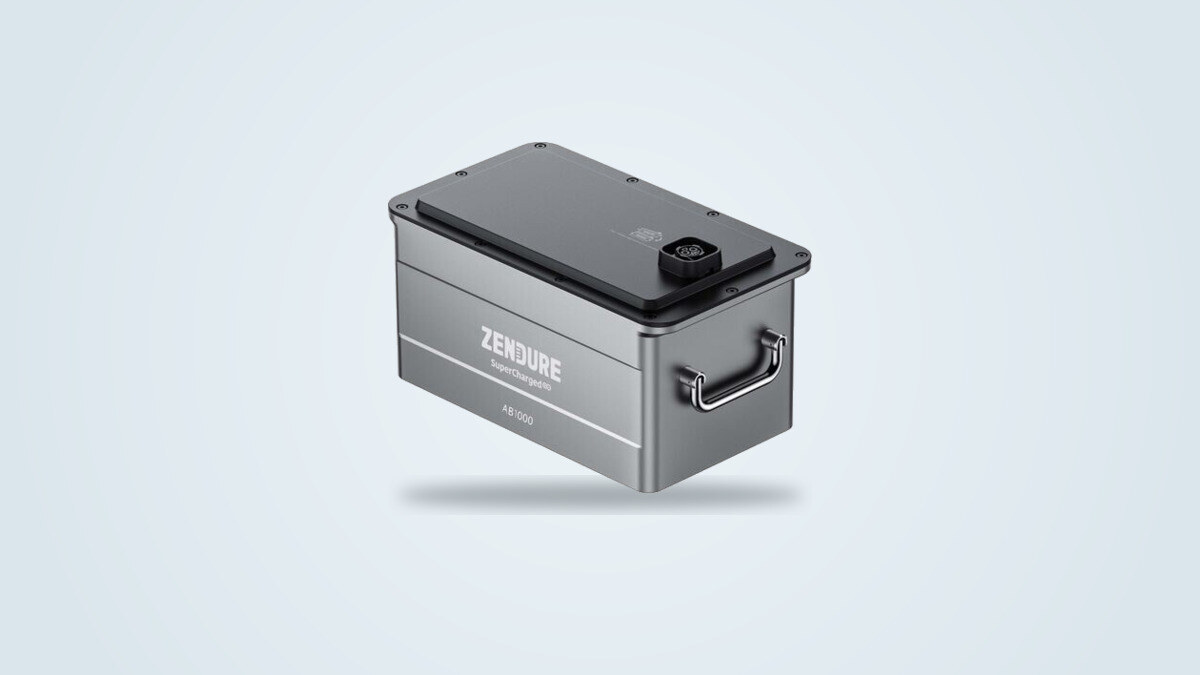 Zendure AB1000 battery module on a plain background, three-quarter view