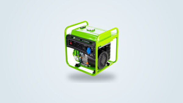 Zipper ZI-STE2800IV inverter generator in green and black on a tubular frame, three-quarter view, engine and 230V socket visible