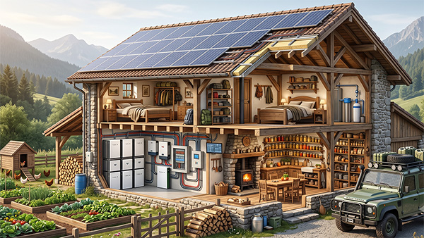 Mobile Powerstation und Solarmodul im Freien, Symbol für Energieautarkie an einem Selbstversorger-Standort
