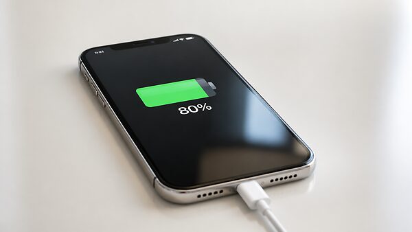Smartphone-Bildschirm mit einem Akkustand um 80 Prozent