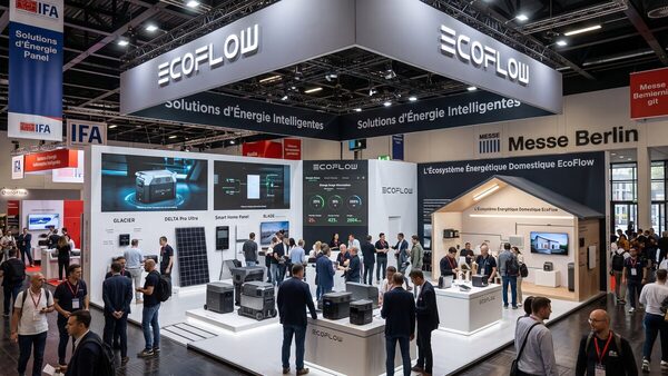 EcoFlow’s exhibition booth with power stations on display and visitors, at IFA Berlin 2026