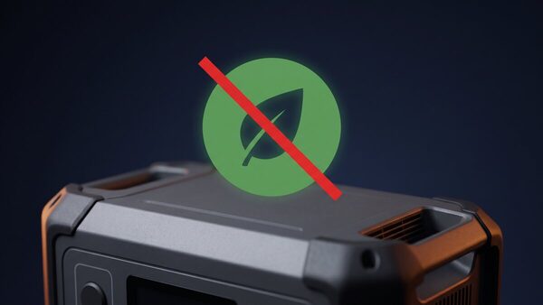 Crossed-out 'climate neutral' label on a power bank, symbol of the EU ban on vague green claims