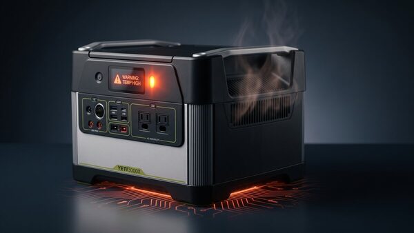 Goal Zero YETI 3000X power station with a warning icon, illustrating the safety recall and firmware update