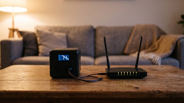 Box internet et routeur wifi alimentés par une petite station d'énergie portable